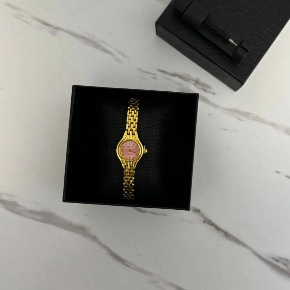 Sku:0364 vintage style mini gold pink women watch bracelet‎ + in a gift box